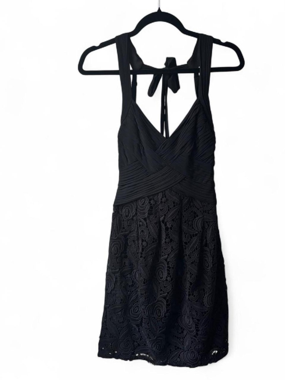 BCBGMAXAZRIA Black Pleated Lace Fit & Flare Dress-Size M little black dress